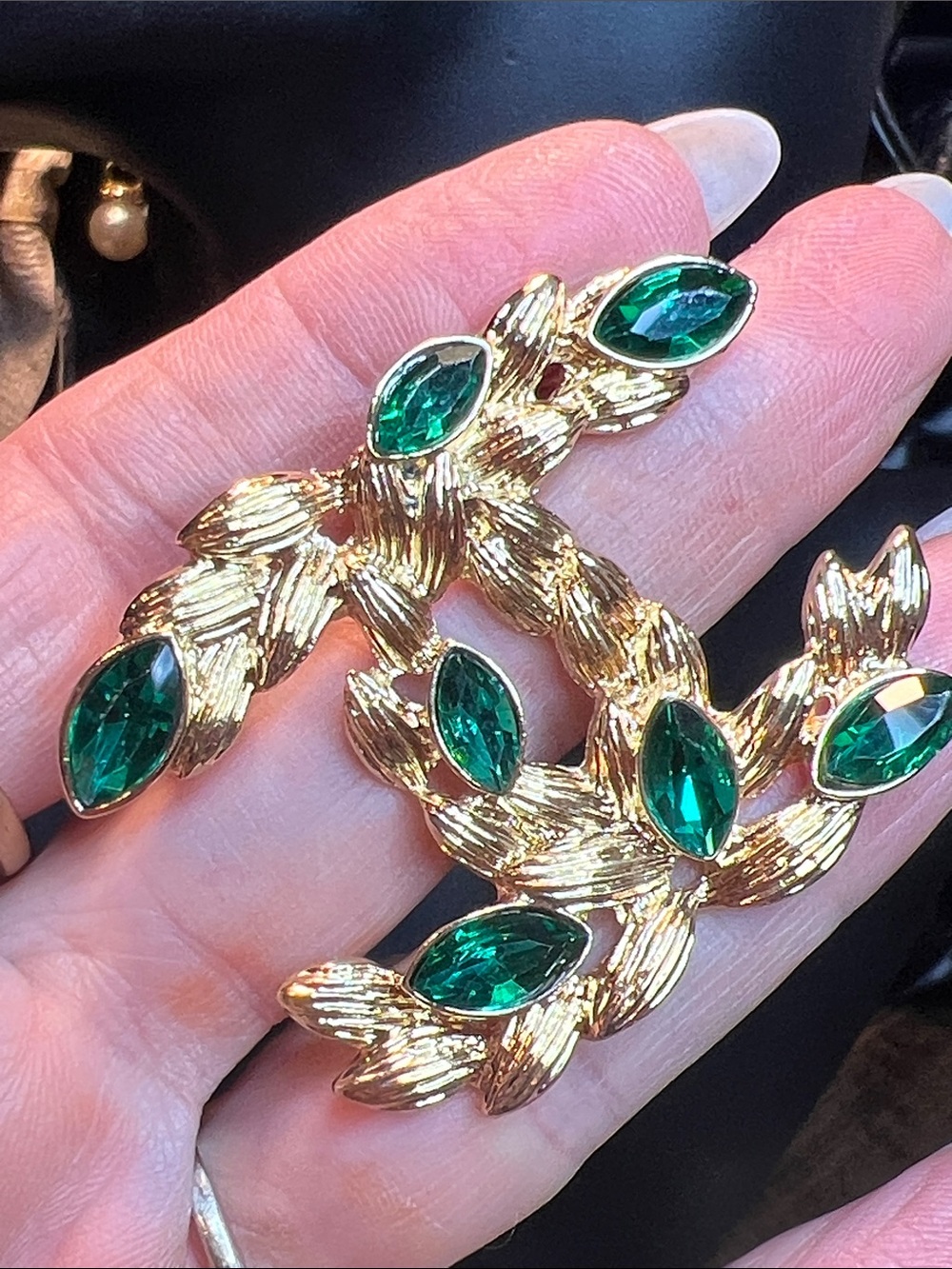 Gold-Tone Green Marquise Crystal Leaf Earrings